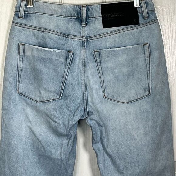 One Teaspoon Truckers Sz 26 Wilde Blue Straight Leg Jeans Torn Knees Distressed - Picture 9 of 12
